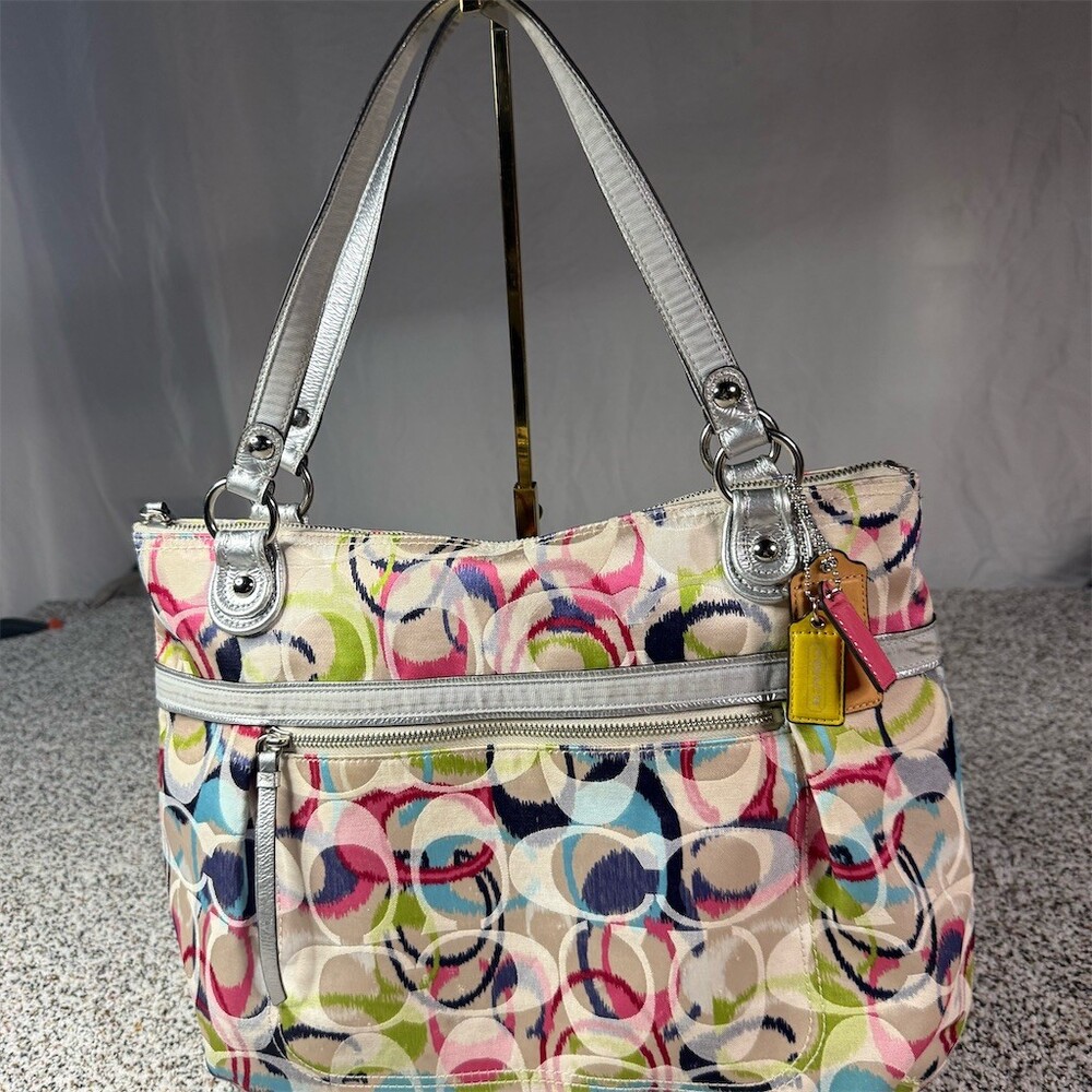 Vintage Coach Poppy Ikat Signature C Glam Multicolor Large Shoulder Tote Bag
